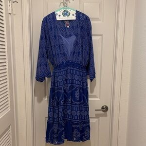 Johnny Was Blue Midi Dress with Intricate Patterns
